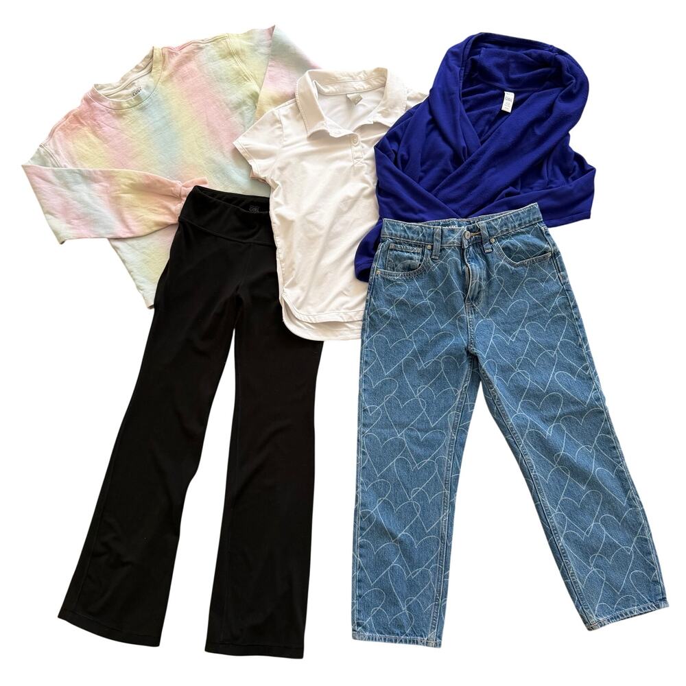 Athleta Girl Lot Size 8-10 5pc Black Flare Legging Rainbow Sweatshirt Old Navy